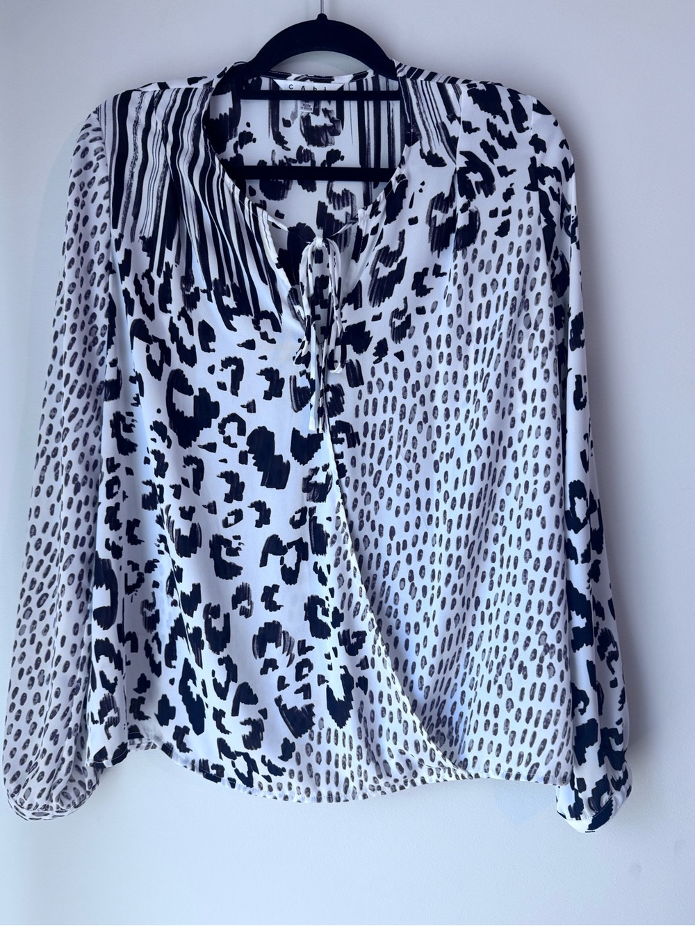 CAbi Black & White Mixed Animal Print Blouse